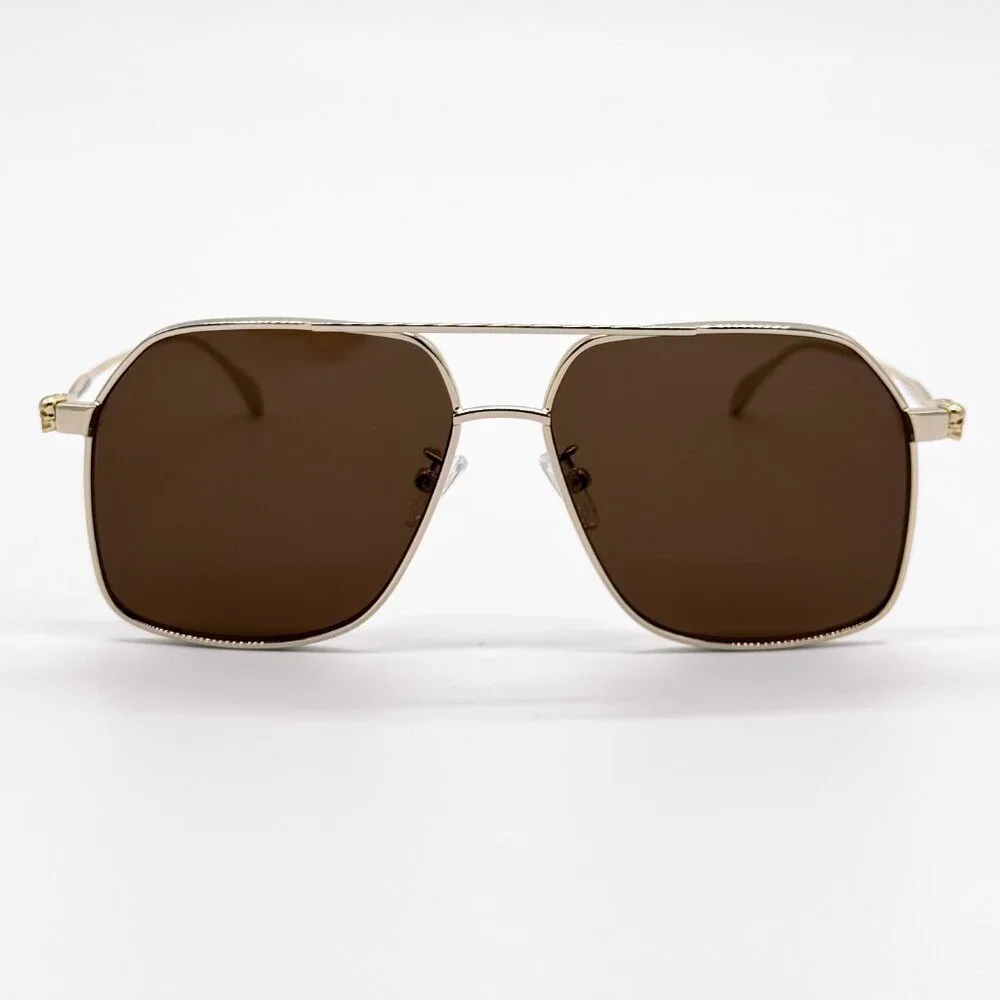 NEW ALEXANDER MCQUEEN AM0372S 002 PILOT GOLD SUNGLASSES ALEXANDER MCQUEEN